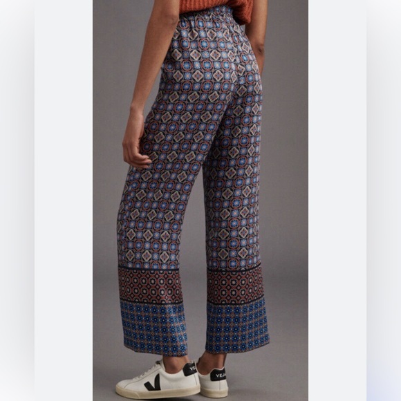 Anthropologie Vega High-Waist Wide Leg Satin Bohemian Drawstring Pant Size Large - Picture 2 of 13